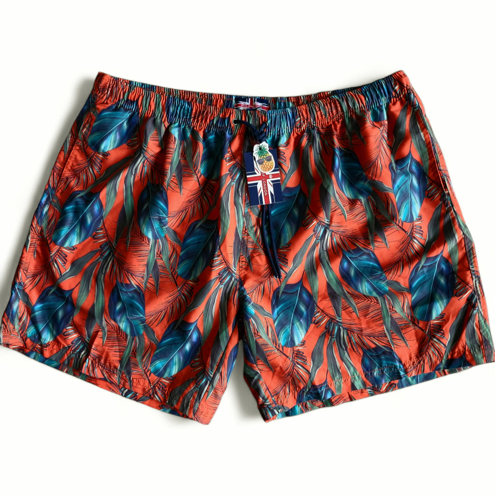 NWT SOUL OF LONDON Indigo Blue Palms Red Swim Trunks Men's Size 2XL